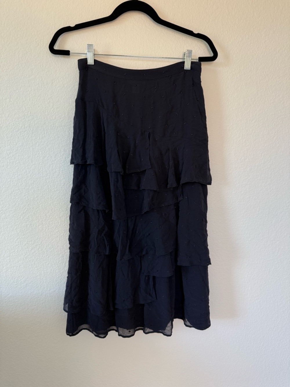 Lewit Navy Blue Polka Dot Ruffle Silk Skirt Size 4